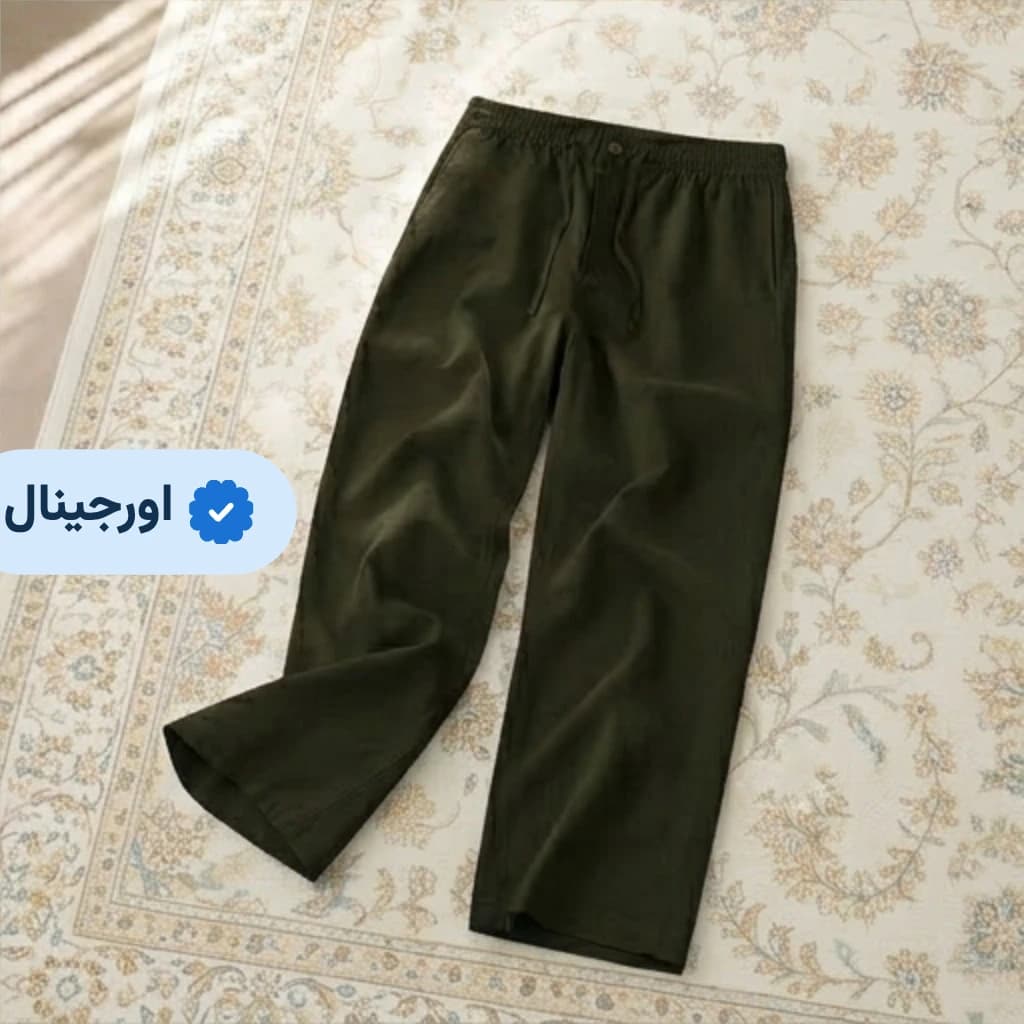 شلوار لینن مردانه نیم بگ خنک و راحت برند H&M – سبز ارتشی