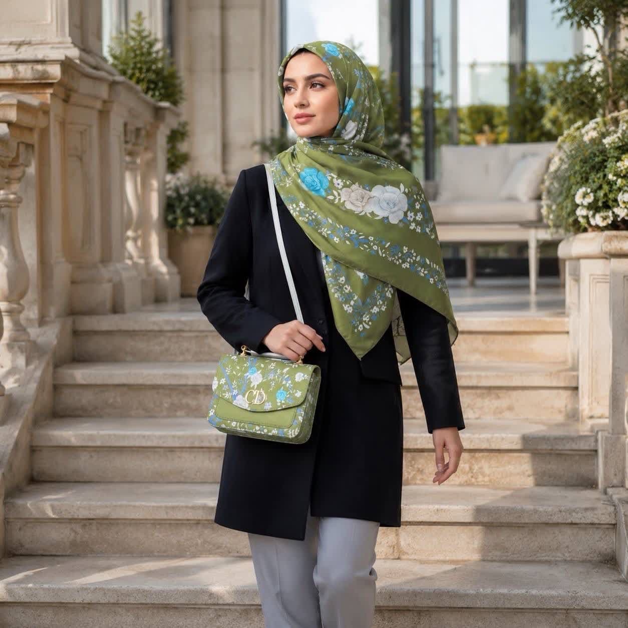 ست کیف و روسری زنانه طرح جدید رونیا سبز روسری زنانه سبز کیفیت عالی کد mo1077