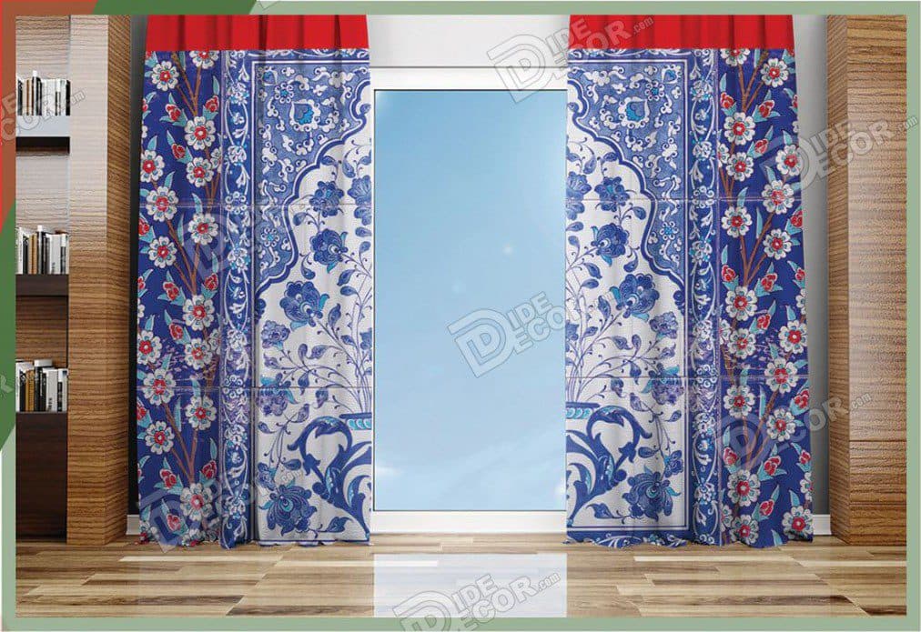 پرده پانچ مخمل چاپی طرح و مدل کلاسیک کد P-61
