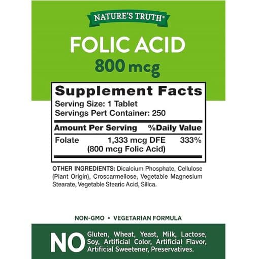 فولیک اسید نیچرز تریث Nature’s Truth Folic Acid 800mcg — تصویر ۳