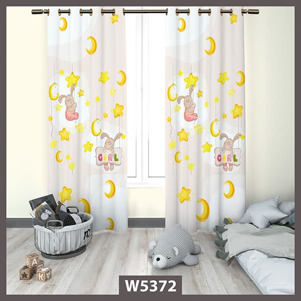 پرده دخترانه خرگوش و ماه و ستاره کد W5372