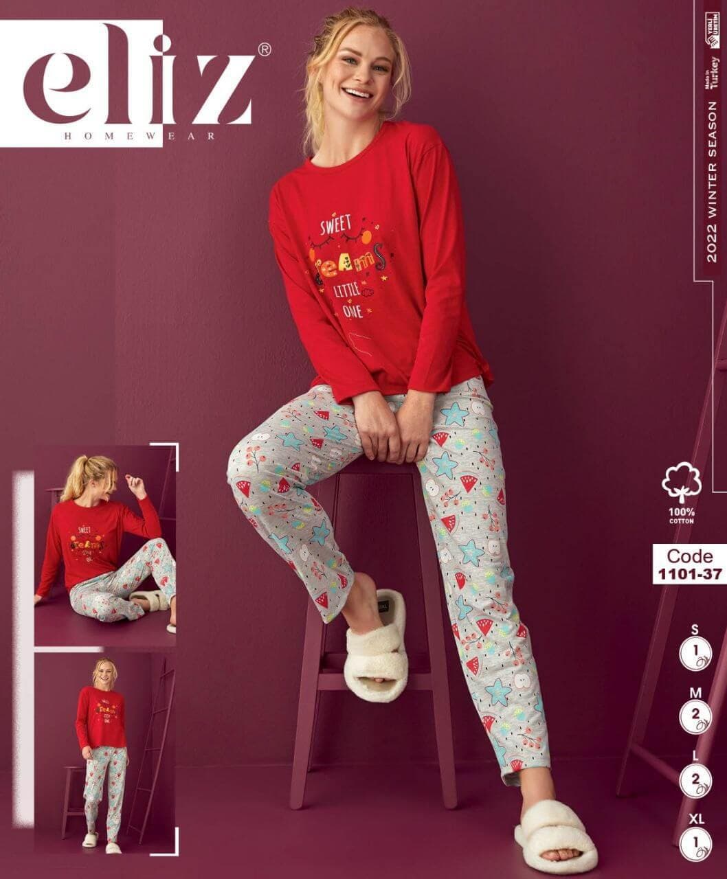 بلوز شلوار زنانه طرح ستاره وهندوانه کد 1101-37