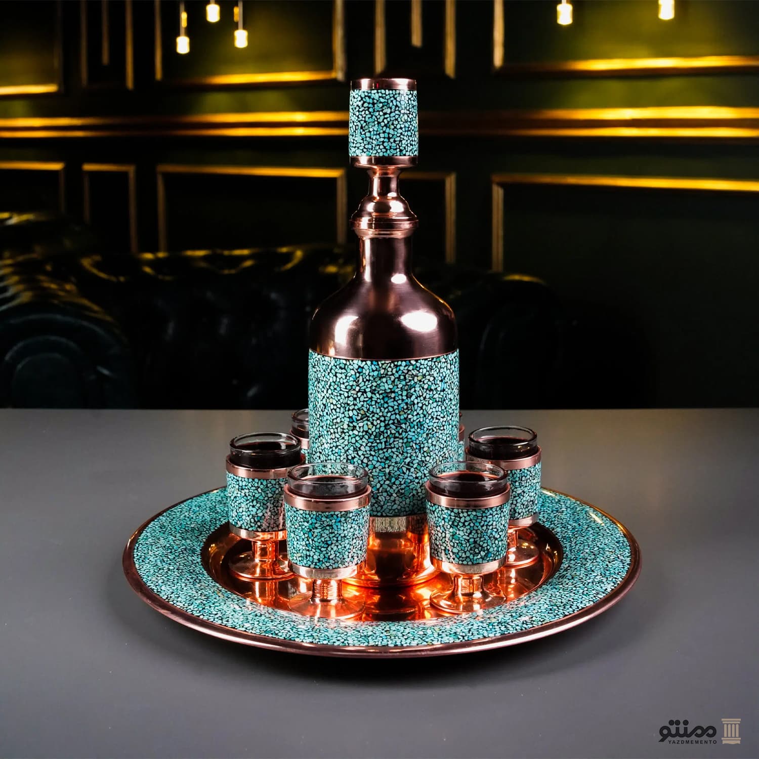 سرویس شربت خوری ۸ پارچه فیروزه کوبی آقاجانی مینیاتوری — تصویر ۳