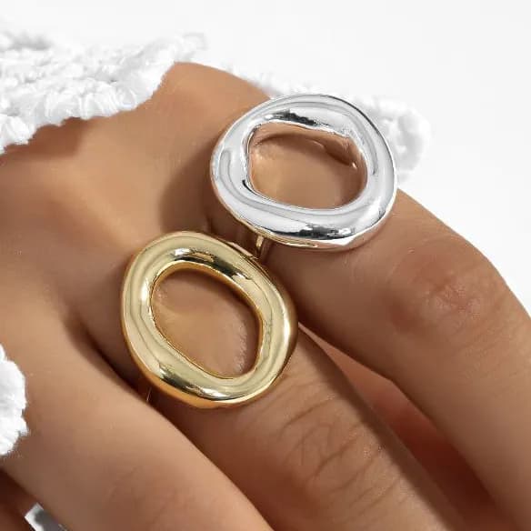 انگشتر زنانه / دخترانه فری سایز free size طرح 2026 دایره مینیمال رنگ طلایی و نقره ای لاکچری آبکاری نقره رنگ ثابت کد zmp