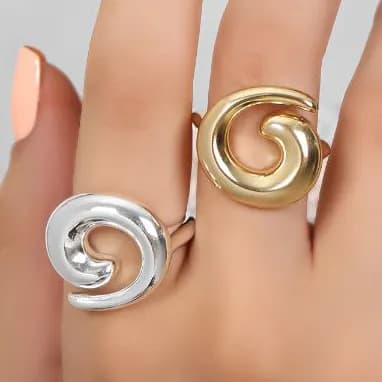 انگشتر زنانه / دخترانه فری سایز free size طرح گرداب مینیمال رنگ نقره ای و طلایی لوکس آبکاری نقره رنگ ثابت کد zmp