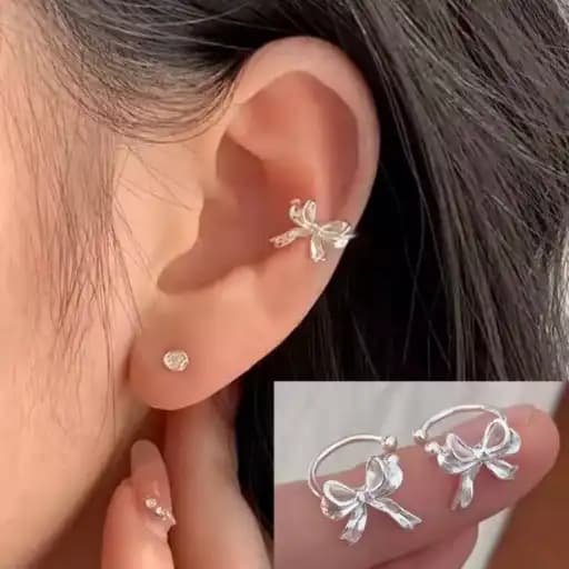پیرسینگ فیک گوش زنانه حلقه ای با پاپبون جواهری استیل عیار 316 ضد حساسیت و رنگ ثابت کد zsf