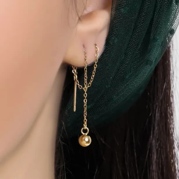 گوشواره بخیه ای زنانه طرح گوی رنگ طلایی آبکاری نقره ضد حساسیت رنگ ثابت کد zmp