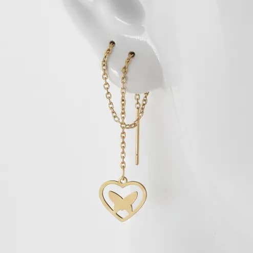 گوشواره بخیه ای زنانه مدل قلب و پروانه رنگ طلایی آبکاری نقره ضد حساسیت رنگ ثابت کد zmp — تصویر ۲