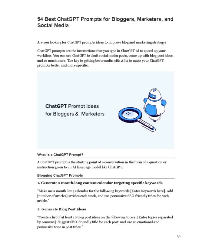 کتاب 54 Best ChatGPT Prompts for Bloggers, Marketers, and Social Media Managers | نسخه انگلیسی PDF