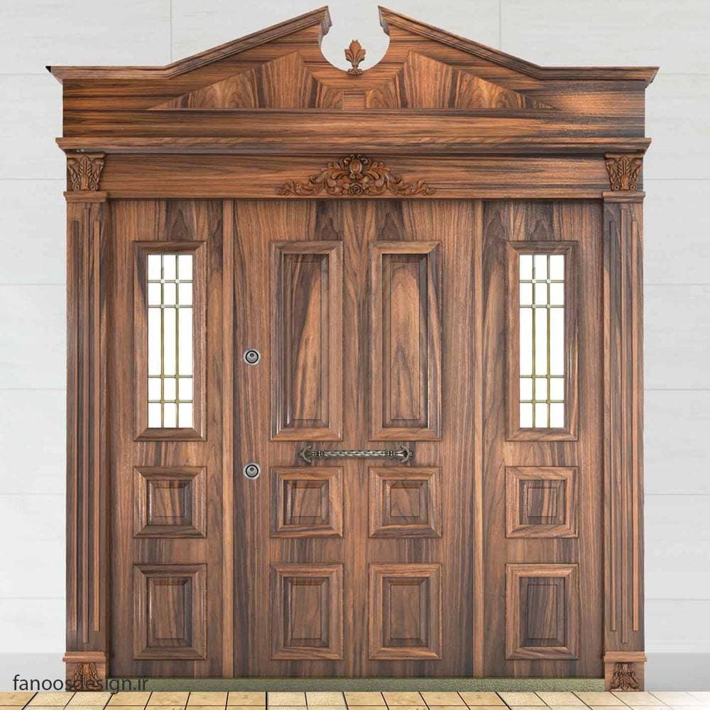 درب لابی چوبی ضد سرقت شیشه خور کلاسیک – کد 6038