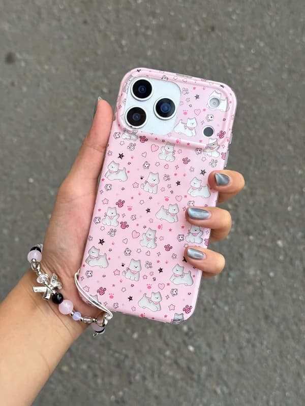 قاب Pink Paws طرح سگ و قلب گوشی آیفون 15 پرومکس — تصویر ۲