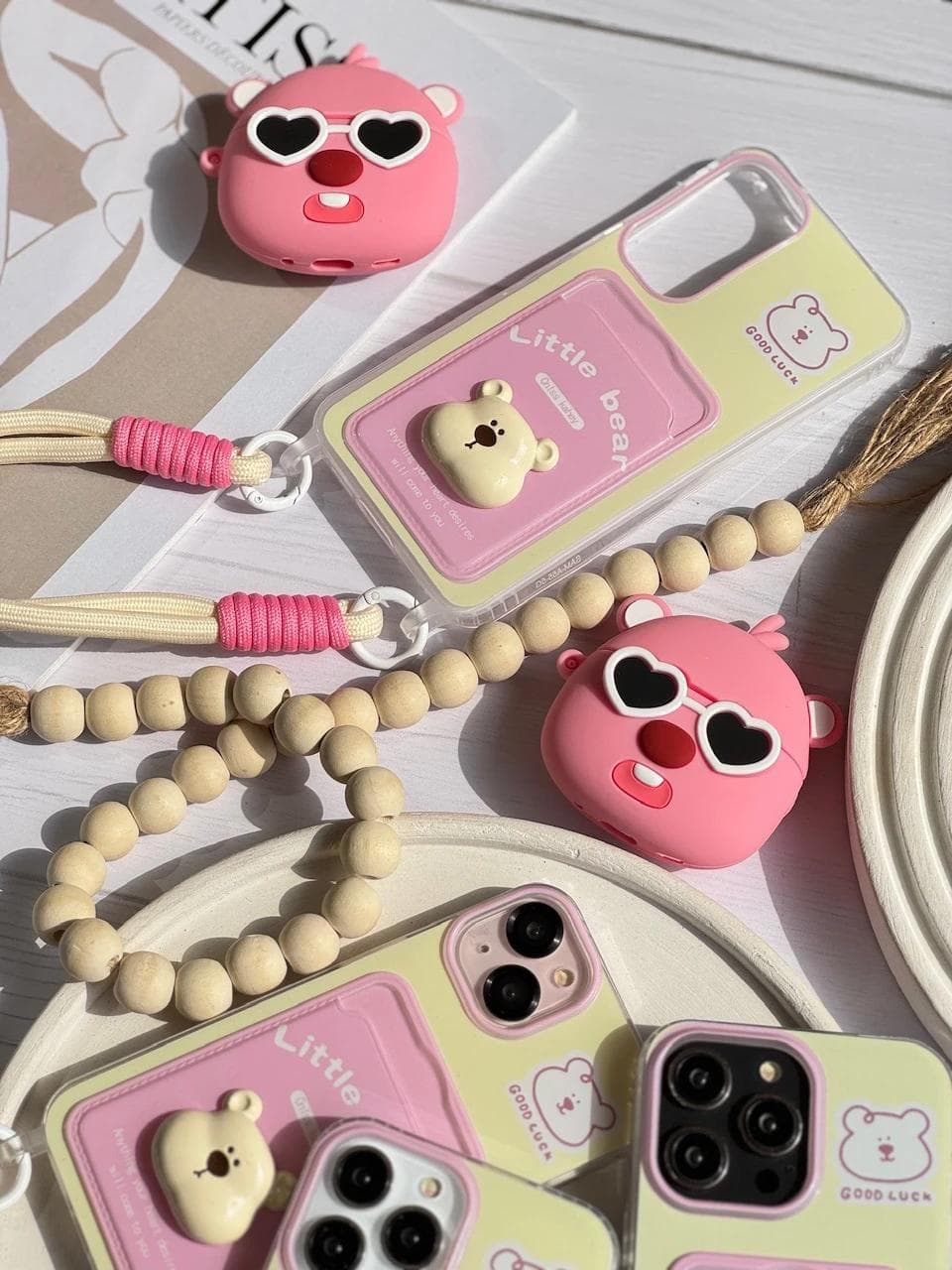 کاور ایرپاد خرس صورتی عینکی (کدa0181) مناسب برای airpods pro — تصویر ۳