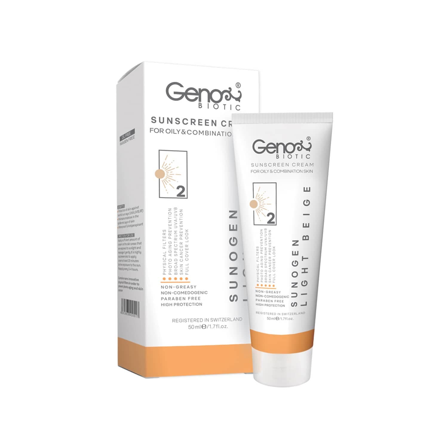 کرم ضد آفتاب ژنوبایوتیک مدل SPF 50 مناسب پوست چرب و مختلط حجم 50 میلی لیتر – بژ روشن