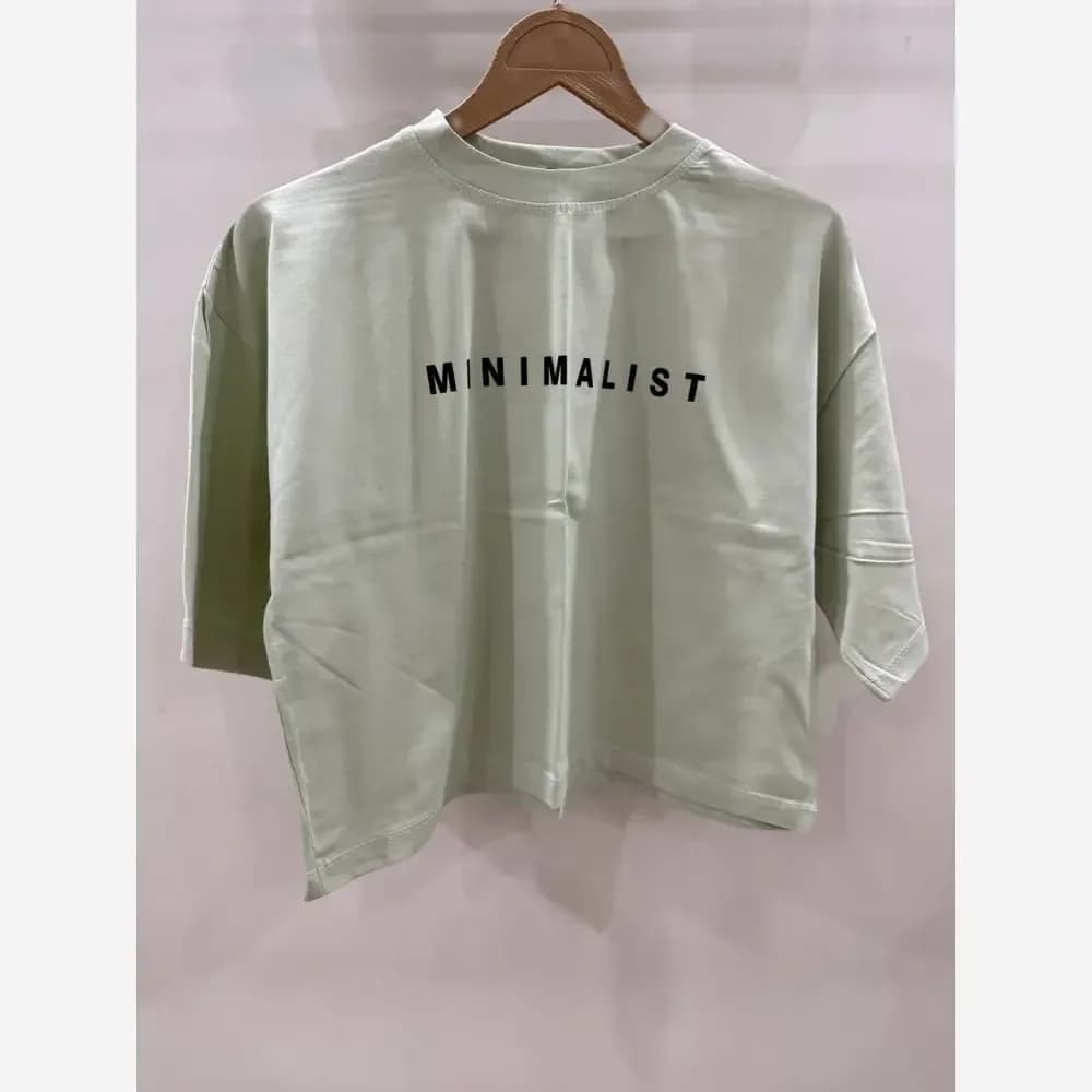 تیشرت کراپ دخترانه زنانه مینیمال سبز پاستلی طرح MINIMALIST — تصویر ۷