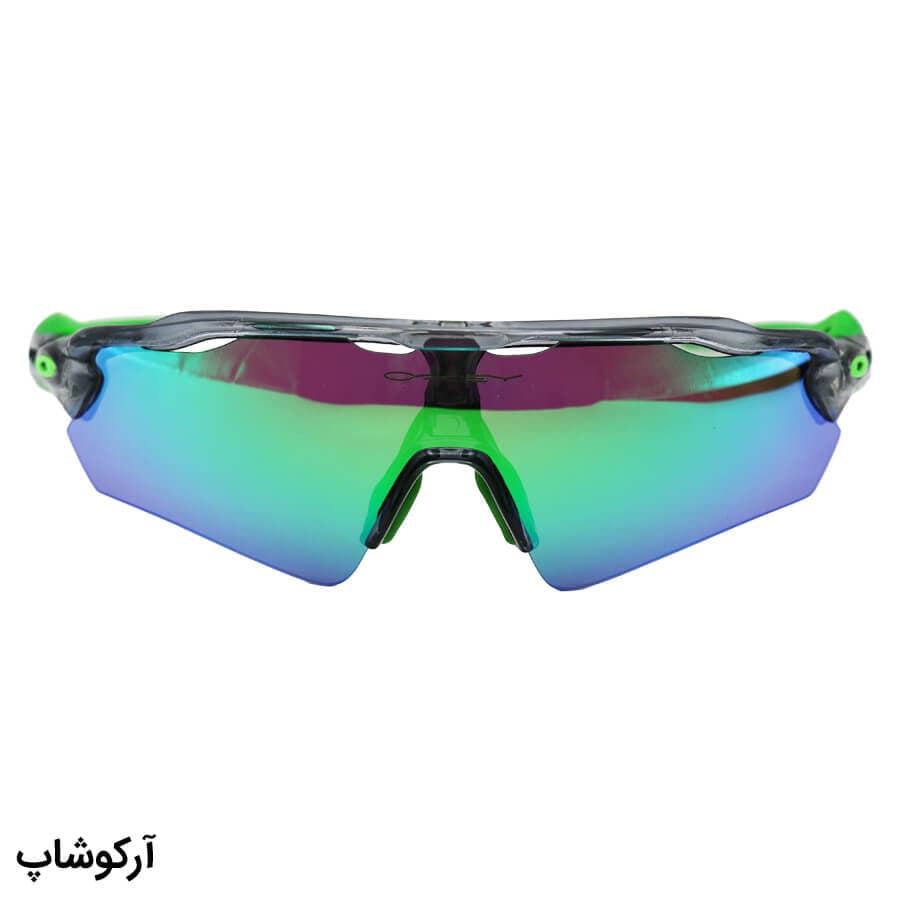 عینک ورزشی OAKLEY با فریم رنگ طوسی و سبز، 5 کاور لنز قابل تعویض و تجهیزات کامل مدل OO9275-06 — تصویر ۲