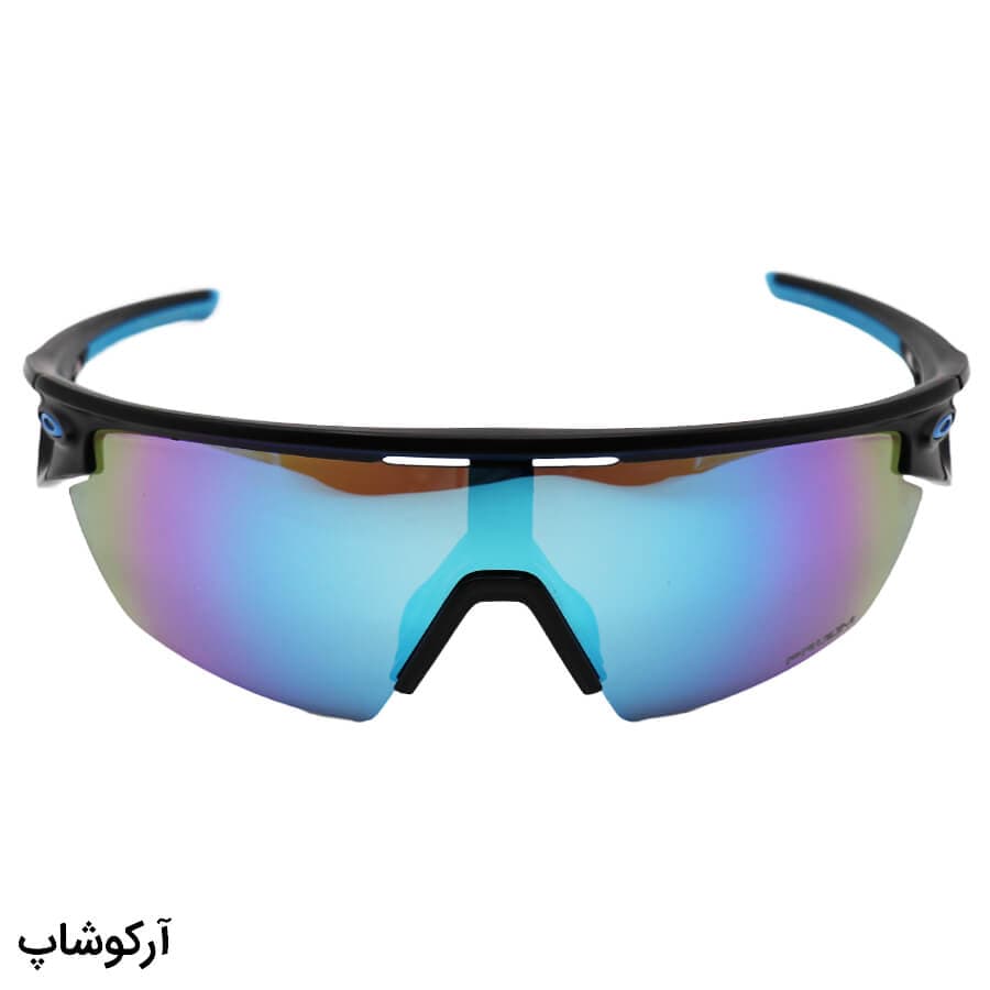 عینک ورزشی اوکلی با فریم مشکی مات، از جنس کائوچو و لنز آینهای و رنگ آبی مدل OO9403-0336 — تصویر ۳