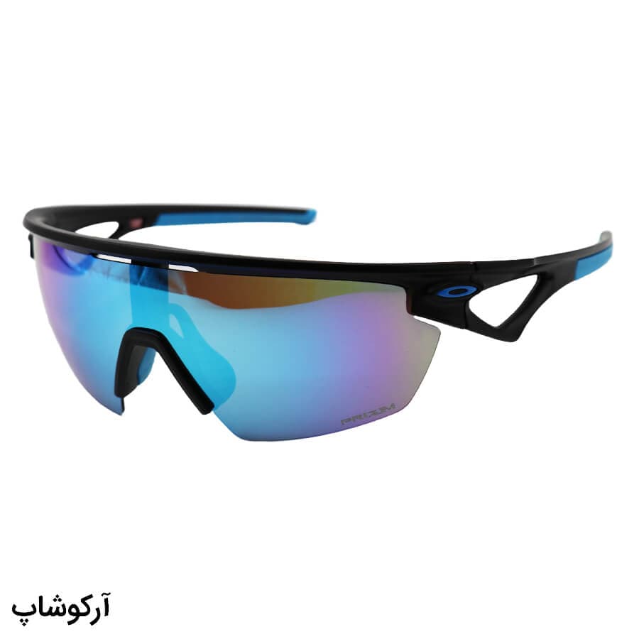 عینک ورزشی اوکلی با فریم مشکی مات، از جنس کائوچو و لنز آینهای و رنگ آبی مدل OO9403-0336