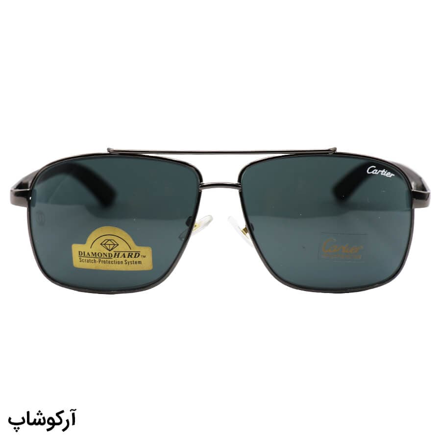 عینک آفتابی Cartier با فریم خلبانی، رنگ نوک مدادی، دسته چوبی و لنز شیشه و دودی تیره مدل 128-S62 — تصویر ۲