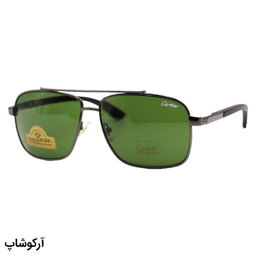 عینک آفتابی Cartier با فریم خلبانی، رنگ نوک مدادی، دسته چوبی و لنز شیشه و دودی تیره مدل 128-S62 — تصویر ۶