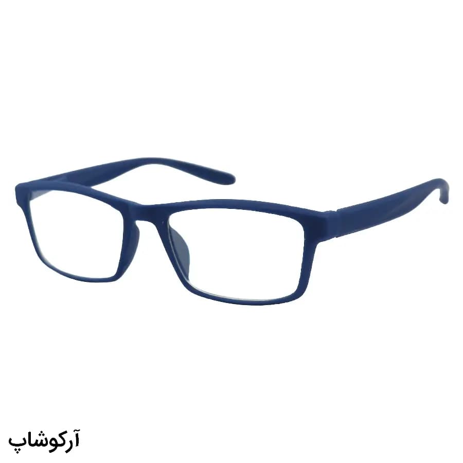 عینک مطالعه نزدیک بین نمره +3.00 با فریم آبی مات و تیره، شکل مستطیلی و دسته فنردار مدل XS5022