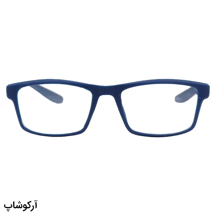 عینک مطالعه نزدیک بین نمره +3.00 با فریم آبی مات و تیره، شکل مستطیلی و دسته فنردار مدل XS5022 — تصویر ۲