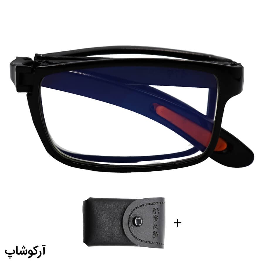عینک مطالعه تاشو نمره +2.50 با فریم مشکی رنگ، عدسی بلوکات و آنتی رفلکس مدل TB915