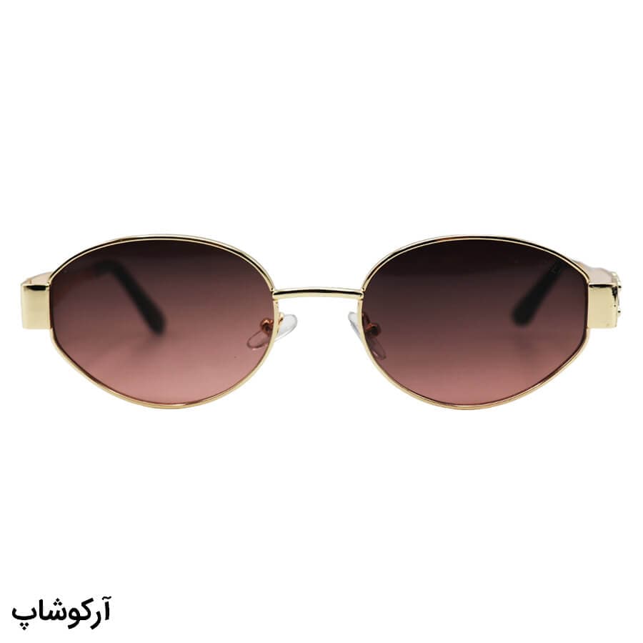 عینک آفتابی ترند سلین (CELINE) با فریم بیضی شکل، رنگ طلایی و لنز بنفش هایلایت مدل A007 — تصویر ۱۱
