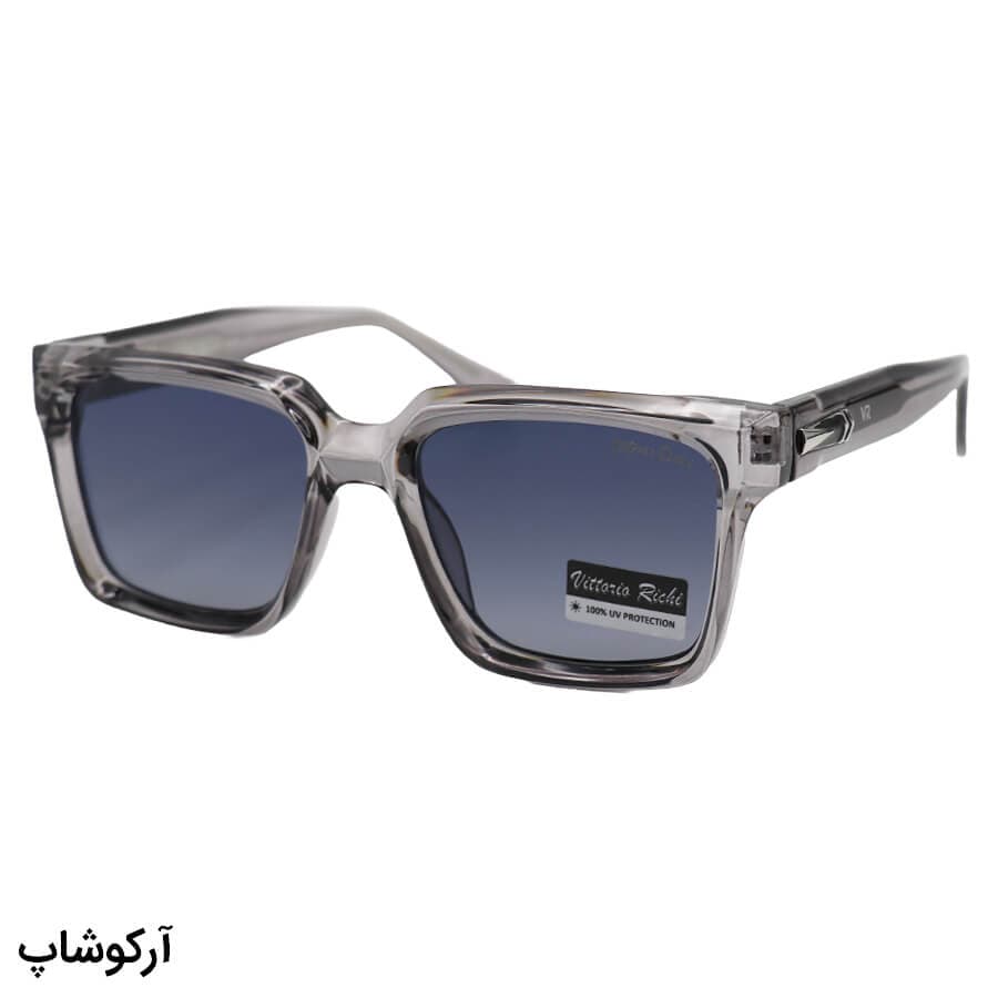عینک آفتابی ویتوریو ریچی با فریم طوسی، شکل مربعی، دسته سیمدار، لنز دودی هایلایت و پلاریزه مدل 9830