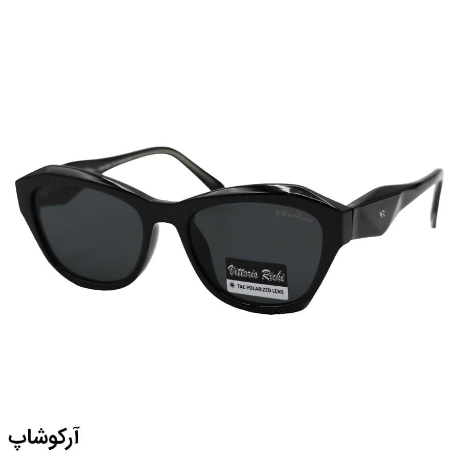 عینک آفتابی زنانه ویتوریو ریچی با فریم چندضلعی، رنگ مشکی، دسته سیم‌دار، لنز دودی تیره مدل 8869