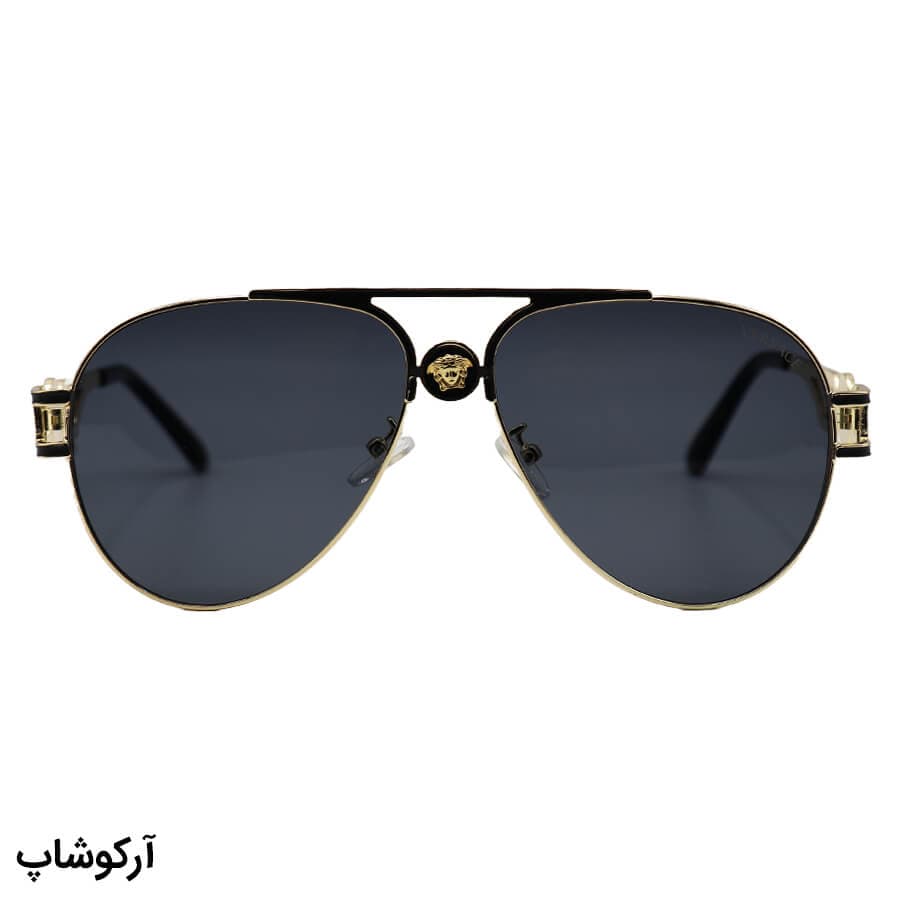 عینک آفتابی VERSACE با فریم خلبانی، رنگ مشکی و طلایی و لنز دودی تیره مدل 43675 — تصویر ۳