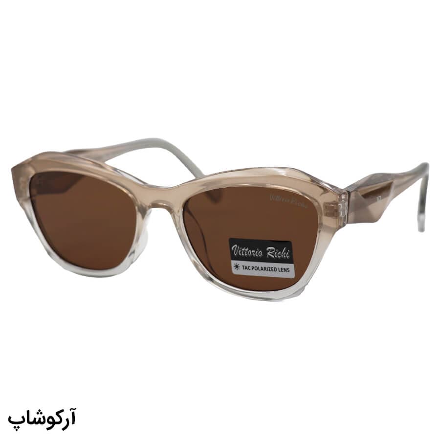 عینک آفتابی زنانه Vittorio Richi با فریم چندضلعی، رنگ عسلی، دسته سیم‌دار، لنز قهوه‌ای تیره مدل 8869