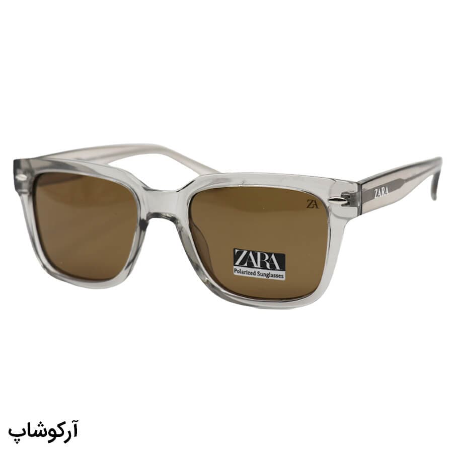 عینک آفتابی ZARA با فریم رنگ طوسی براق، شکل مربعی، دسته سیم‌دار، لنز قهوه‌ای تیره و پلاریزه مدل 66804