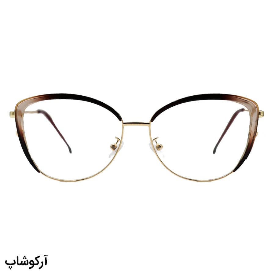 عینک طبی زنانه برند زارا با فریم چشم گربهای، رنگ طلایی و قهوهای و دسته فنردار مدل TR3013 — تصویر ۲