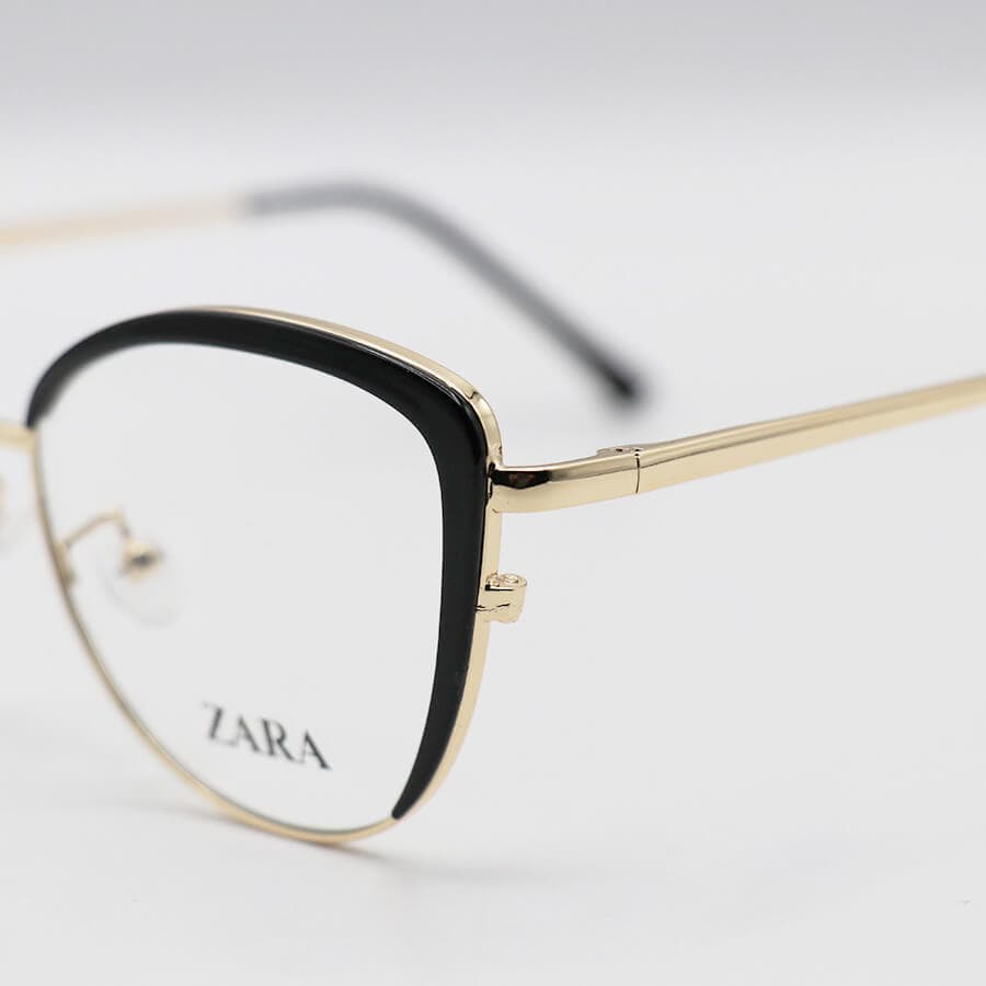 عینک طبی زنانه ZARA با فریم چشم گربهای، رنگ طلایی و مشکی و دسته فنردار مدل TR3013 — تصویر ۵