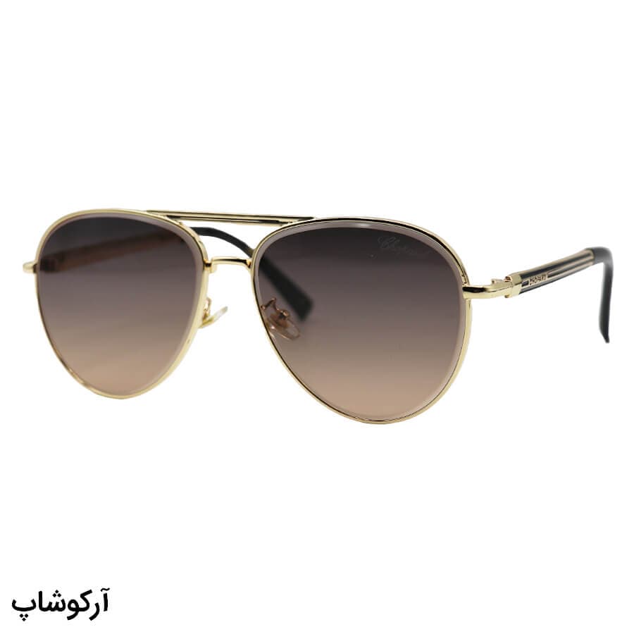 عینک آفتابی Chopard با فریم طلایی رنگ، شکل خلبانی و عدسی قهوه‌ای سایه روشن مدل TJ72343