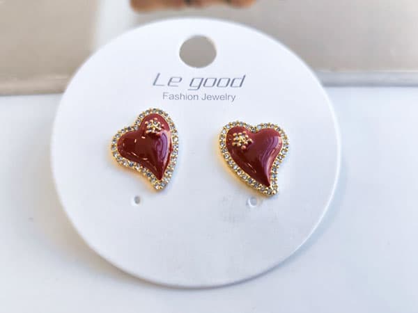 گوشواره میناکاری قرمز دور نگین کد 10787 — تصویر ۴