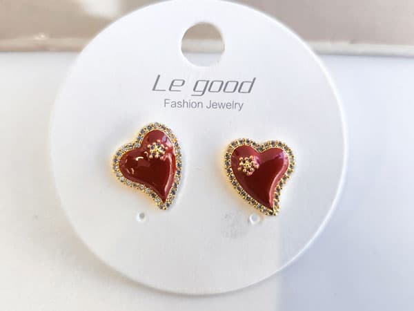 گوشواره میناکاری قرمز دور نگین کد 10787 — تصویر ۵