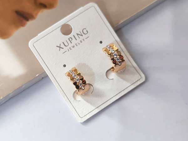 گوشواره حلقه ای ظریف نگینی کد 10598 — تصویر ۲
