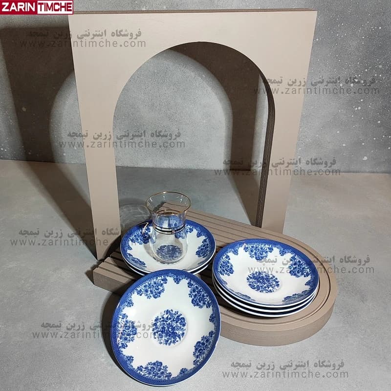 نعلبکی زیر استکانی چینی زرین مدل فلورانس سرمه‌ای — تصویر ۲