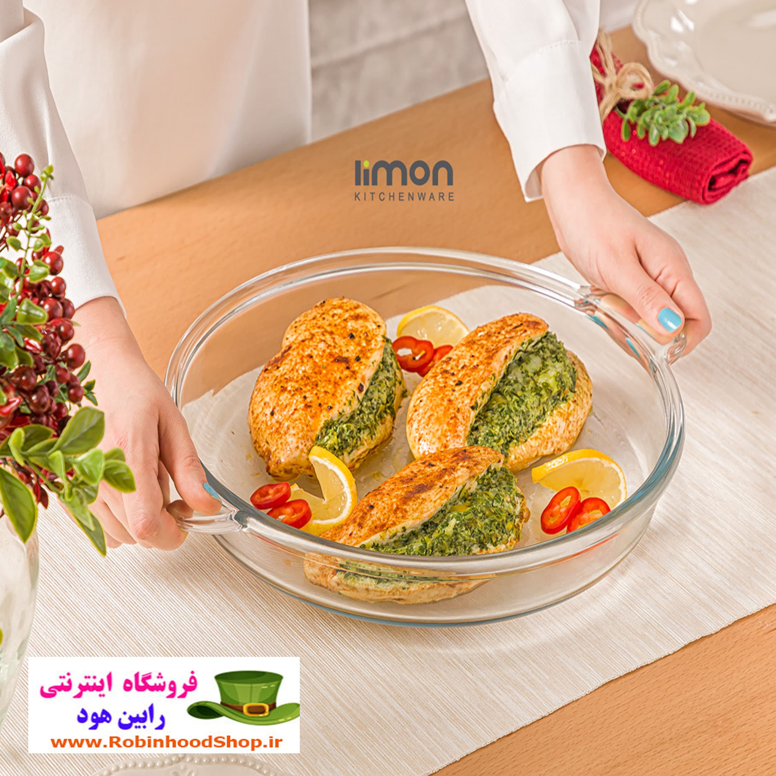 ظرف تابه گرد شیشه‌ای 3.4 لیتر