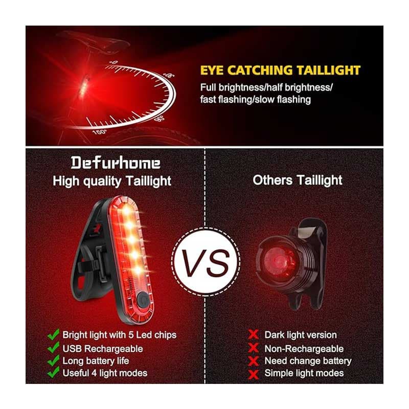 مجموعه چراغ عقب و جلوی دوچرخه شارژی مدل HJ-040 برند Defurhome — تصویر ۵