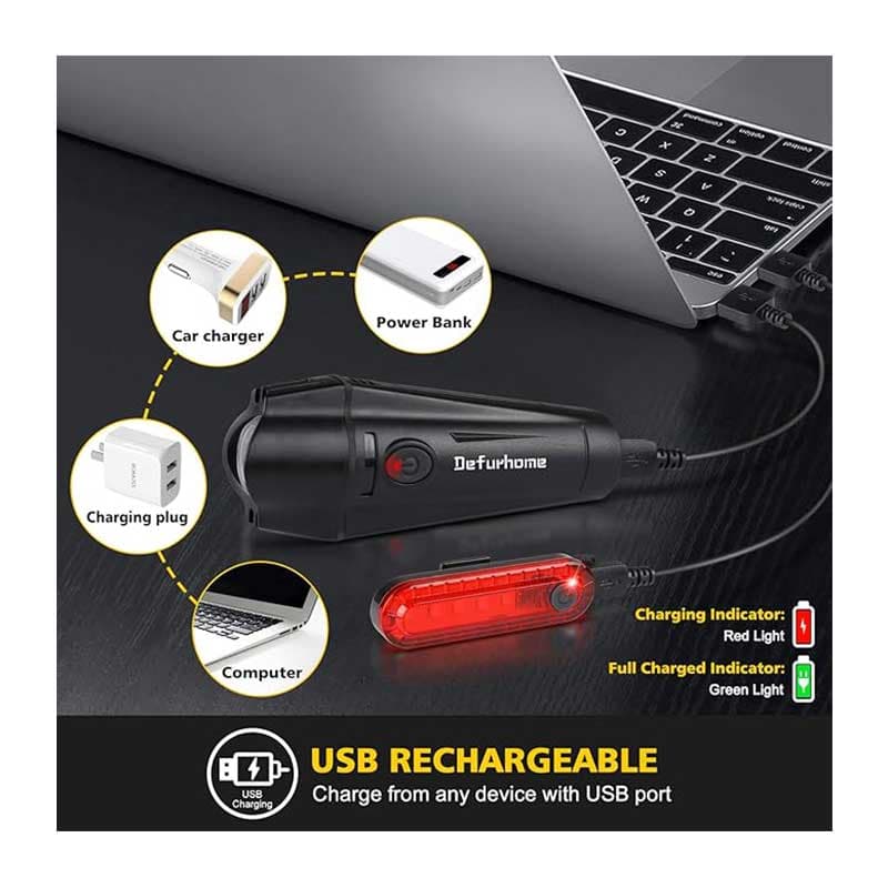 مجموعه چراغ عقب و جلوی دوچرخه شارژی مدل HJ-040 برند Defurhome — تصویر ۶