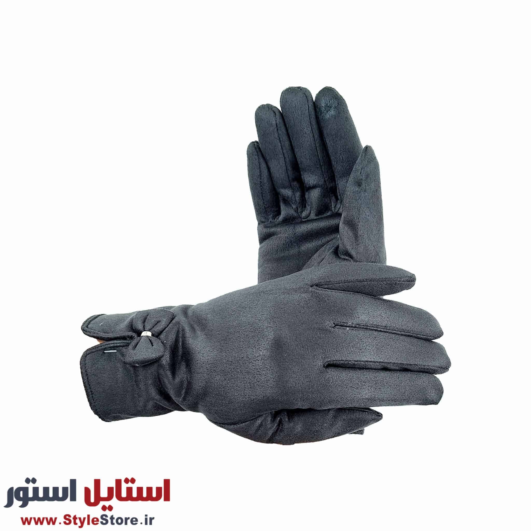 دستکش زنانه مدل جیر پاپیونی رنگ خاکستری — تصویر ۵