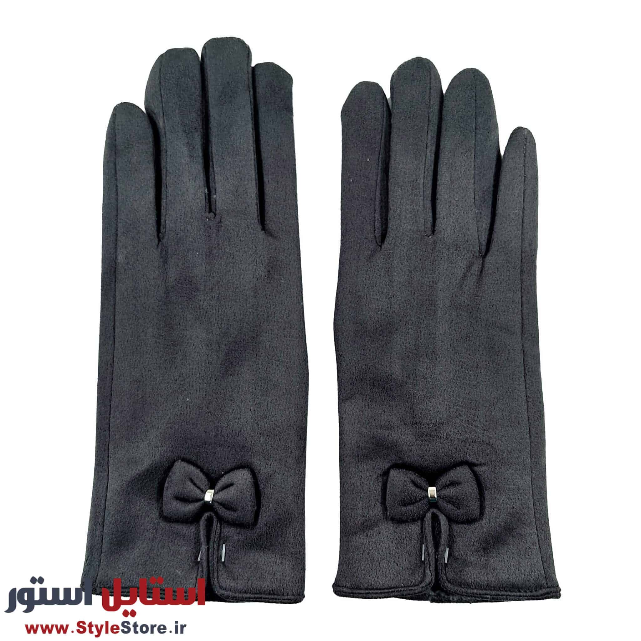 دستکش زنانه مدل جیر پاپیونی رنگ خاکستری