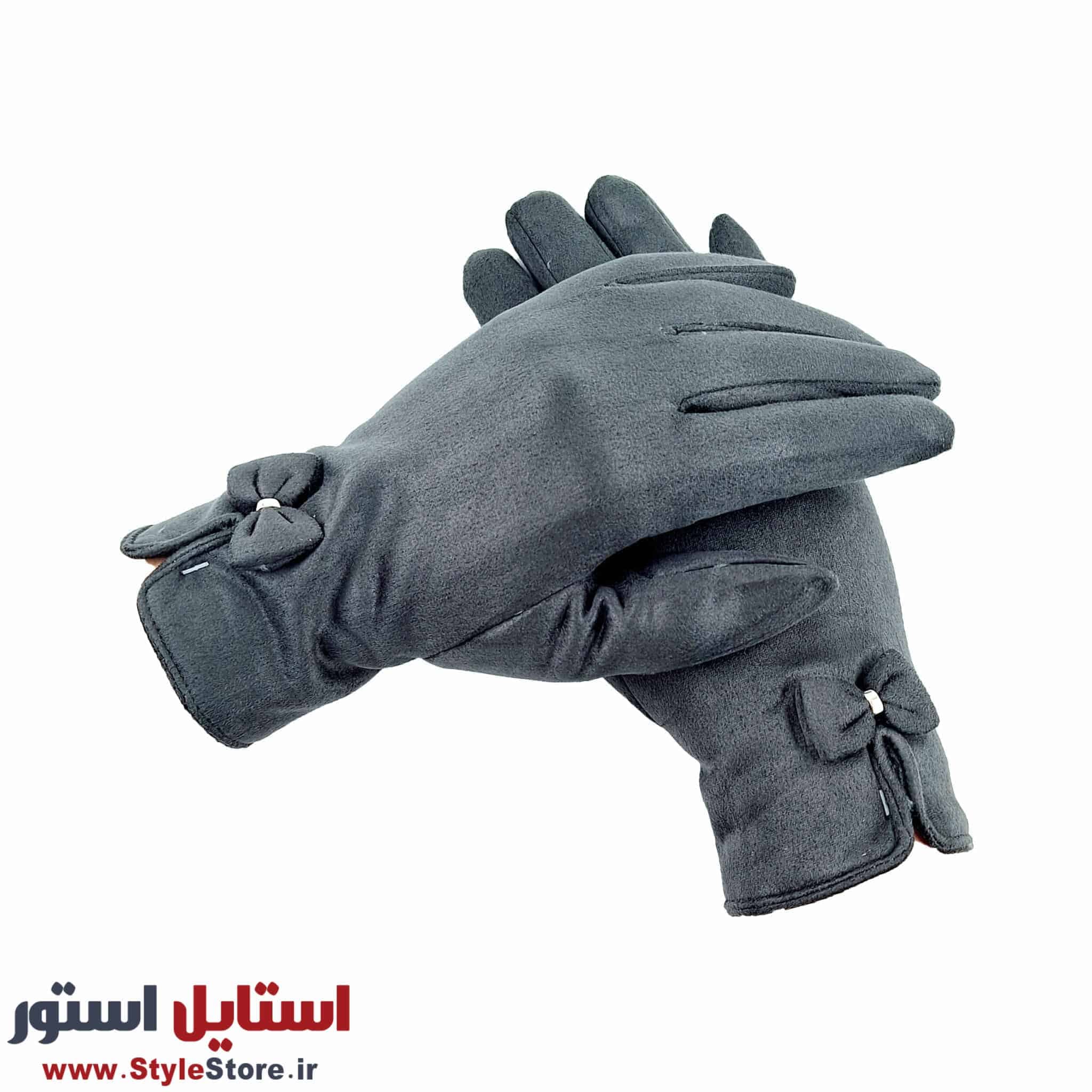 دستکش زنانه مدل جیر پاپیونی رنگ خاکستری — تصویر ۶
