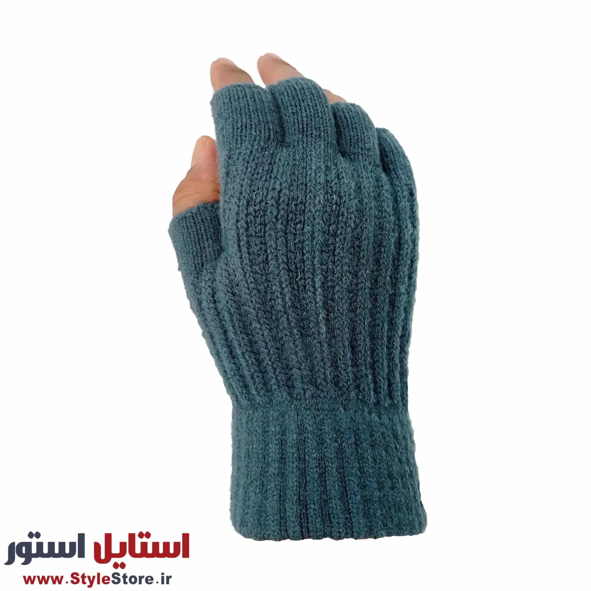 دستکش بافتنی مدل نیم انگشتی رنگ سبز — تصویر ۳