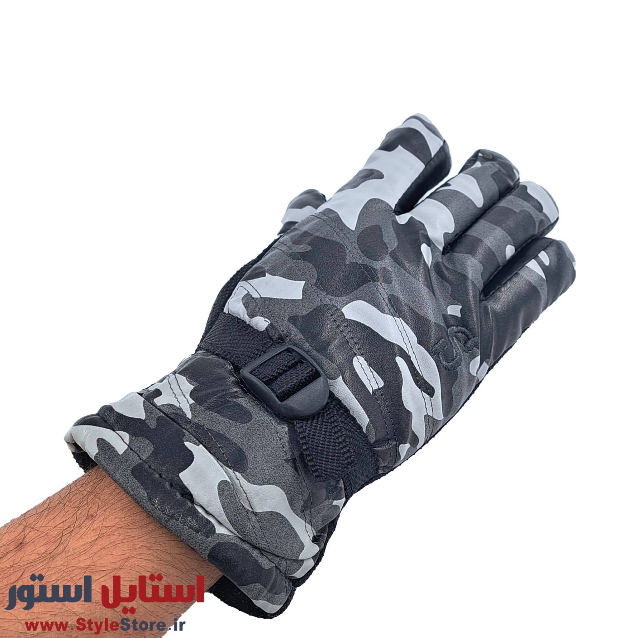 دستکش چرم مصنوعی مردانه مدل چریکی طرح S کد 1017 — تصویر ۴