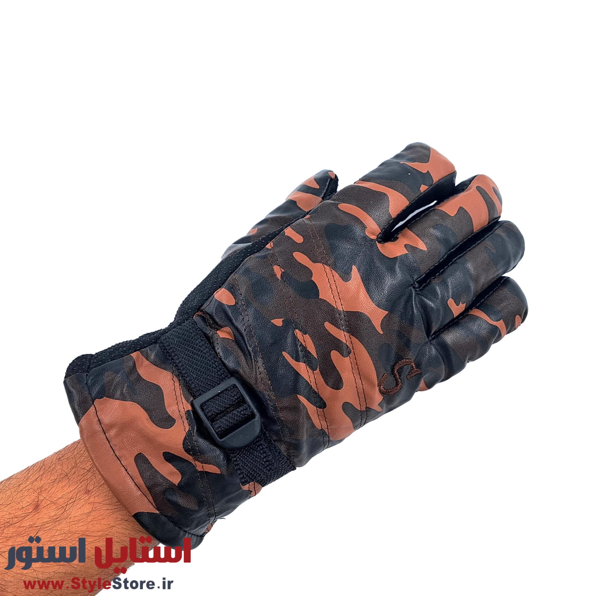 دستکش چرم مصنوعی مردانه مدل چریکی طرح S کد 1017 — تصویر ۷