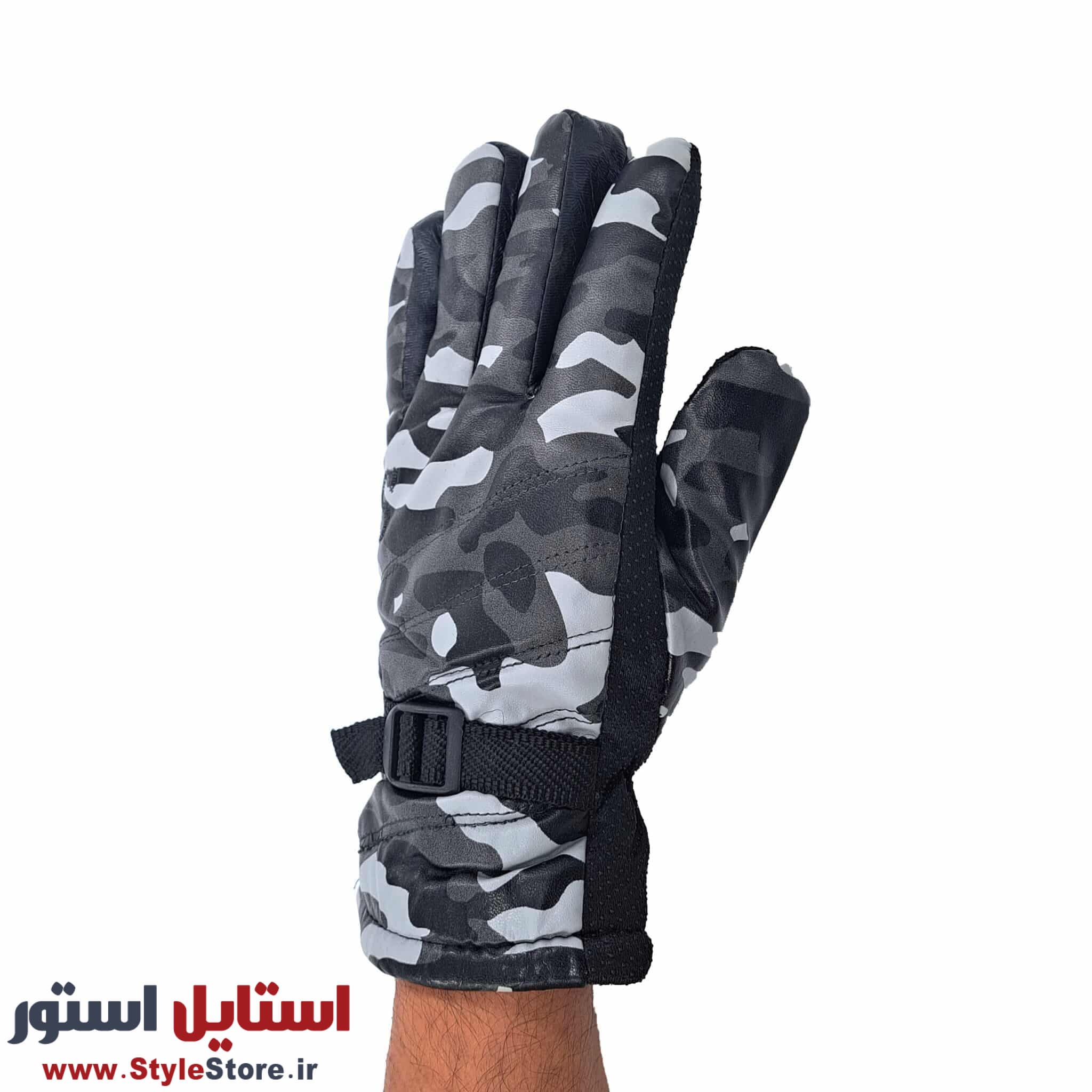 دستکش چرم مصنوعی مردانه مدل چریکی طرح S کد 1017 — تصویر ۲