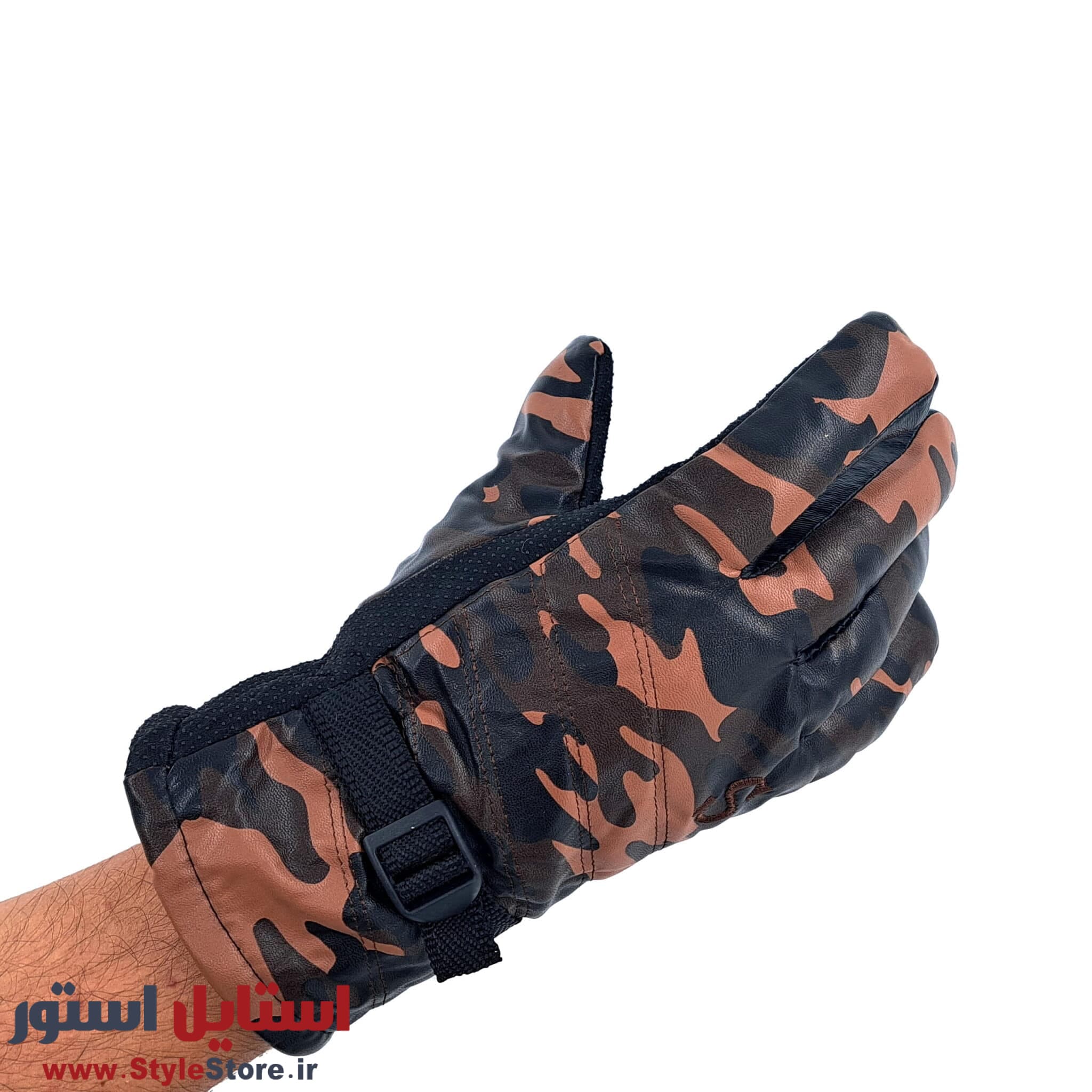 دستکش چرم مصنوعی مردانه مدل چریکی طرح S کد 1017 — تصویر ۶